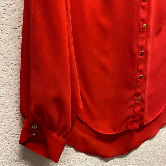 BEBE Red Chiffon Button Up V-neck Slit Sleeve Blouse XS - Picture 7 of 9